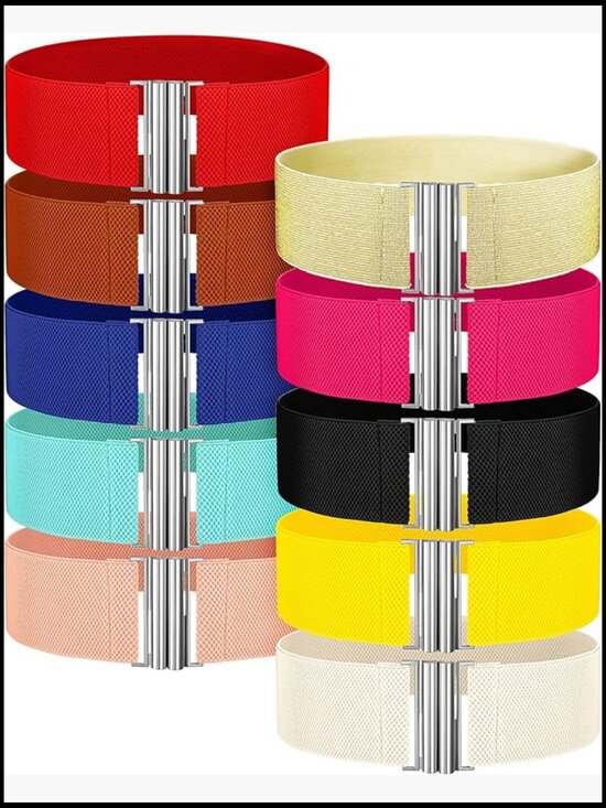 10 Piece Stretchy Vintage Waist Belts with Buckle Elastic Belt main image 4